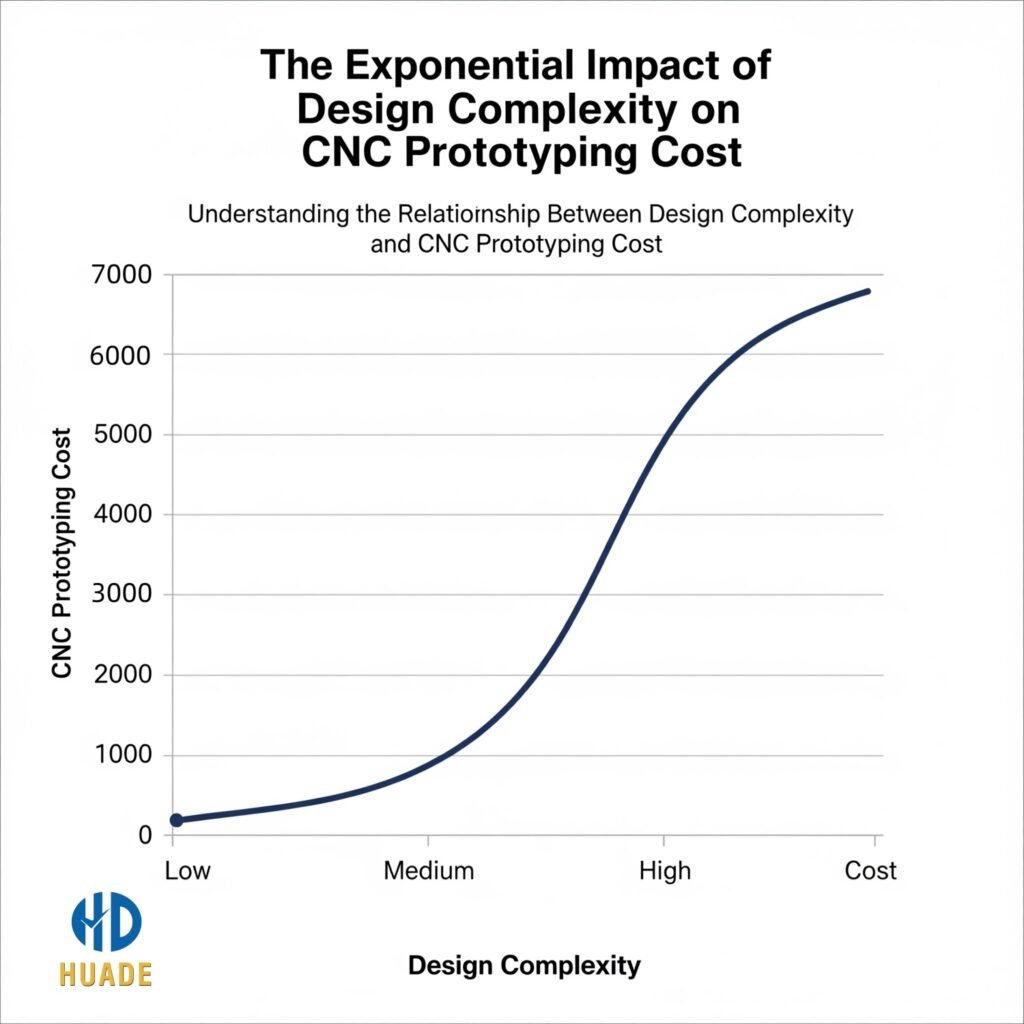 A graph showing how design complexity affects CNC Rapid prototyping cost.