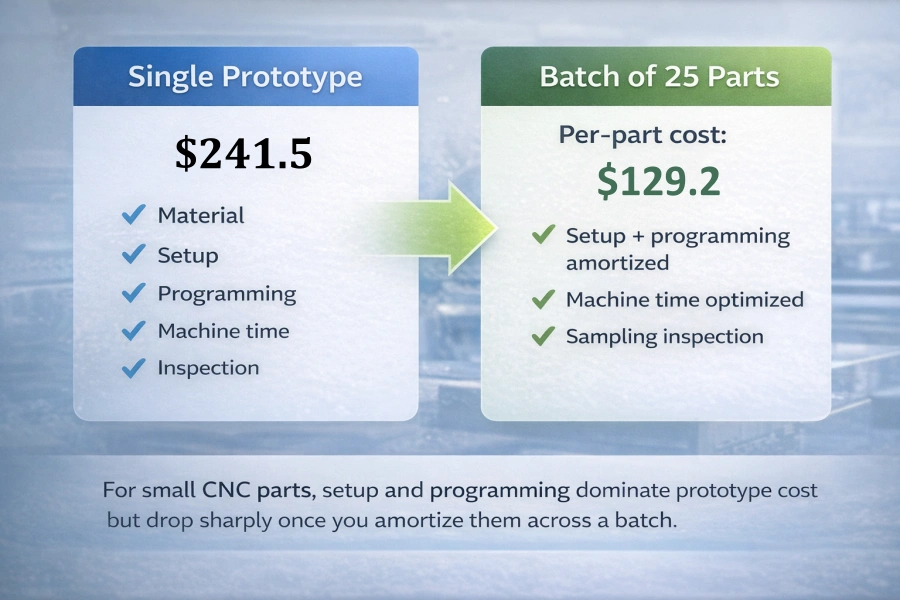 CNC machining prototype cost versus batch production cost comparison chart