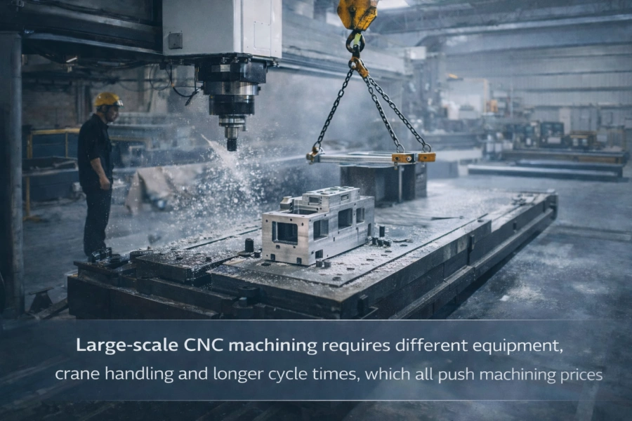 Large-scale CNC machining with crane handling for heavy parts increasing machining price